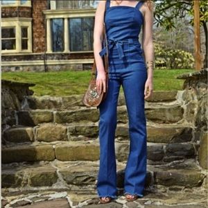 EUC GUESS Ella Denim 70s jumpsuit flare 34” inseam high waisted
